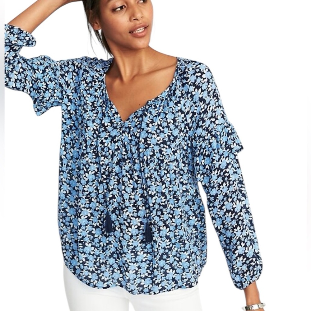 Old Navy Boho Tassel-Tie Swing Top Size Medium Tall